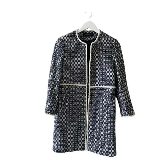 ZARA WOMAN BLUE PRINTED COAT BOHEMIAN JACQUARD JACKET 'LONG COAT' SZ XS - Picture 8 of 16